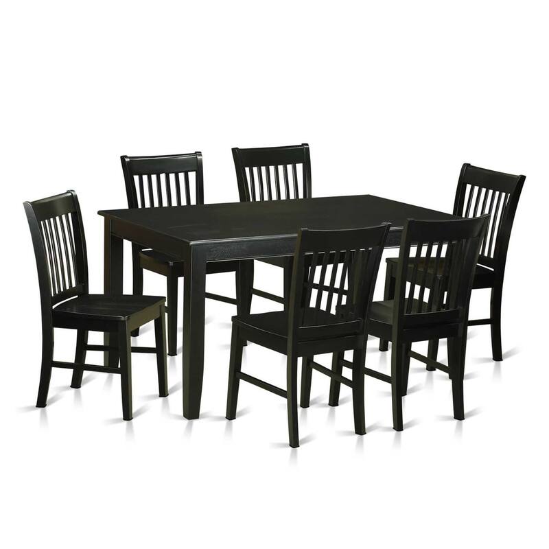 Modern Kitchen Table Set - 7 Piece Dining Set with 6 Chairs - Rectangular Wood Table & Dining Room Chairs - Black Finish
