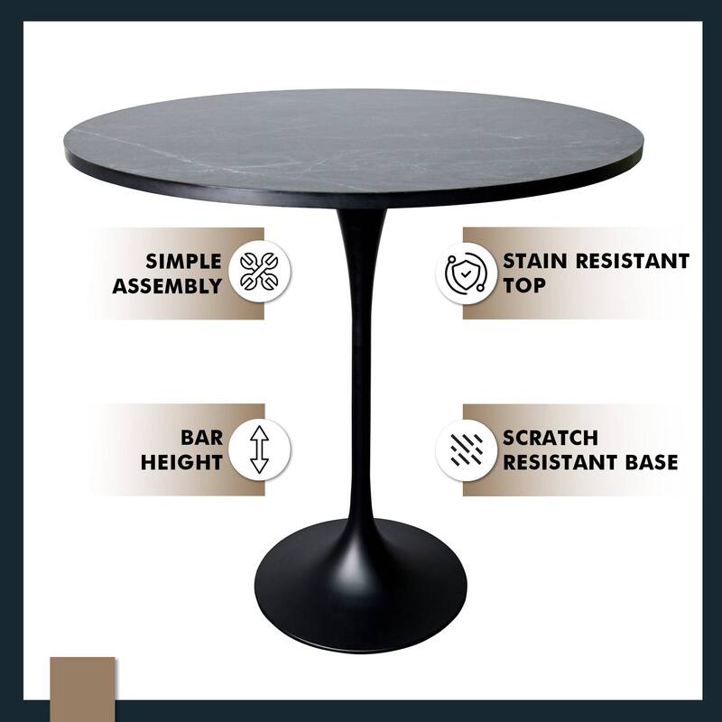 LeisureMod Verve 48" Round Dining Table with MDF Wood TableTop and Black Steel Base for Kitchen & Dining Room