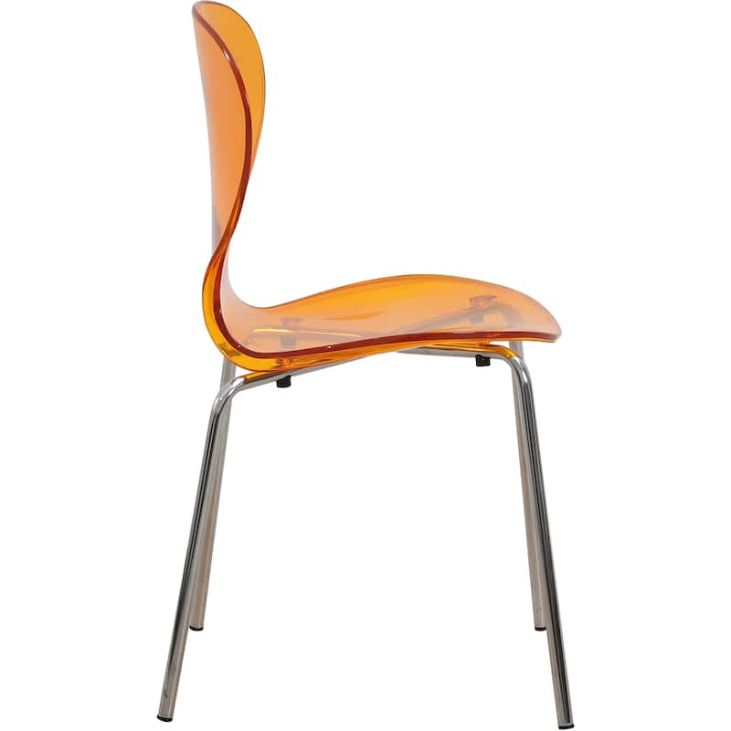 Stackable Plastic Dining Chair with Chrome Legs Set of 4 Transparent Accent Side Chair for Indoor and Outdoor