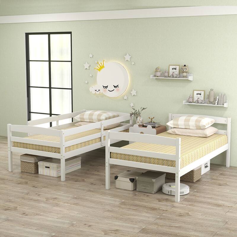 Gymax Twin Over Twin Bunk Bed Wooden Convertible Into 2 Beds High