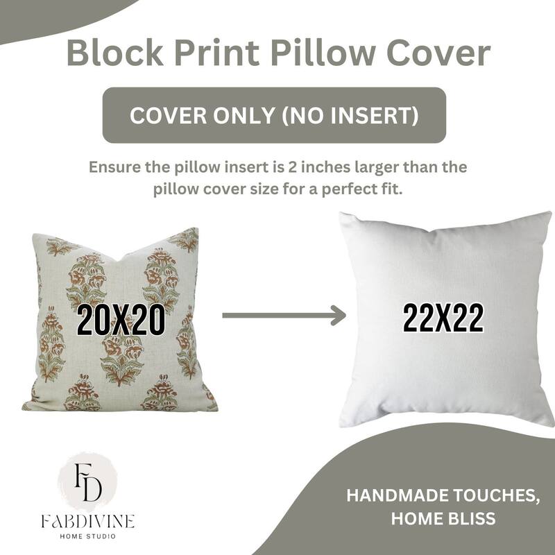 Fabdivine Minimalist Linen Handcrafted Block Print Cushion Cover, Hibiscus