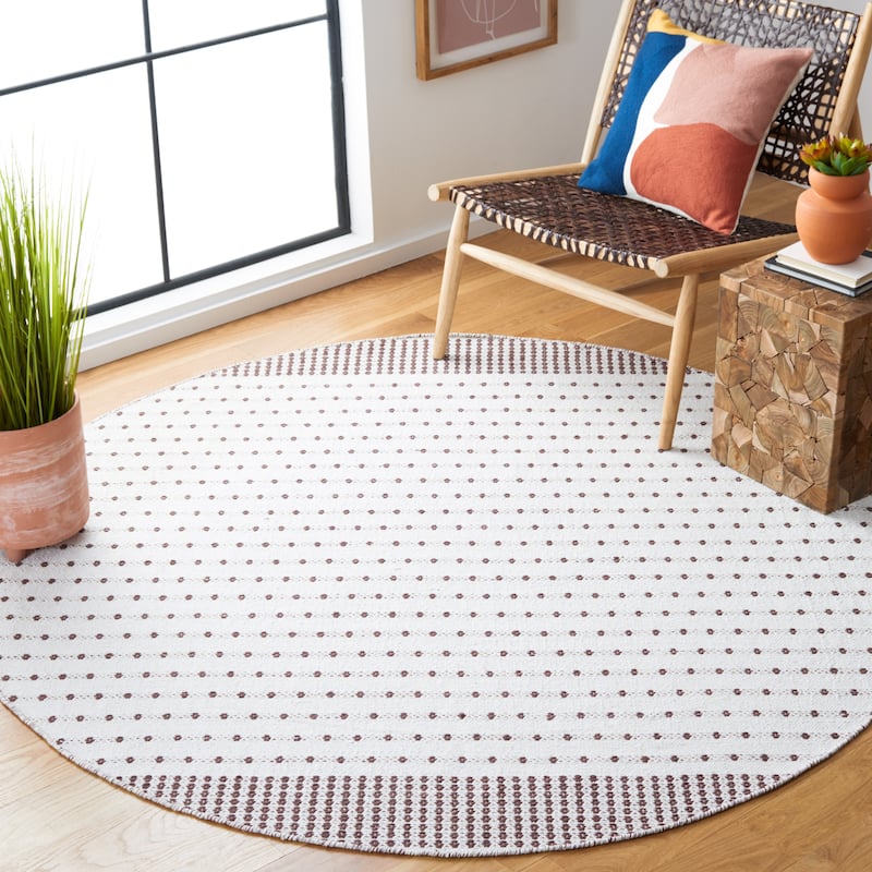 SAFAVIEH Handmade Flatweave Montauk Helena Cotton Rug - 6' Round - Brown/Ivory