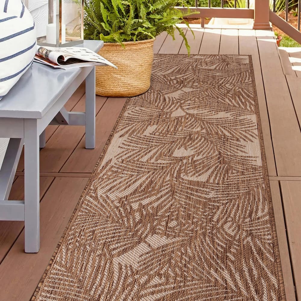 World Rug Gallery Contemporary Palm Leaf Textured Flat Weave Indoor/Outdoor Area Rug