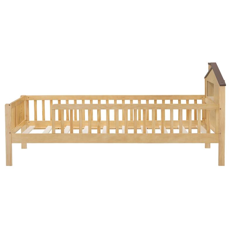 Twin Size Wood Platform Bed with House-shaped Headboard,LED & Storage