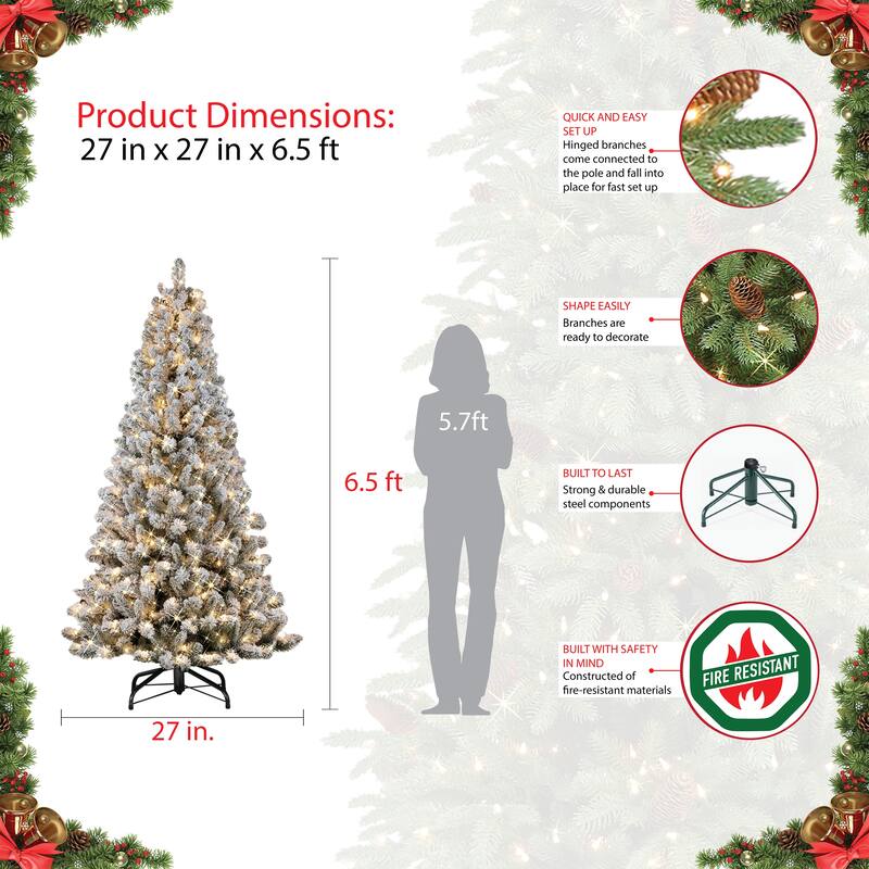 Puleo International 6.5' Pre-lit Flocked Virginia Pine Artificial Christmas Tree