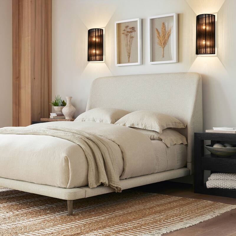 2-Light Modern Boho Natural Ivory/Black Hand-Woven Rope Fabric Flush Mount Wall Sconces