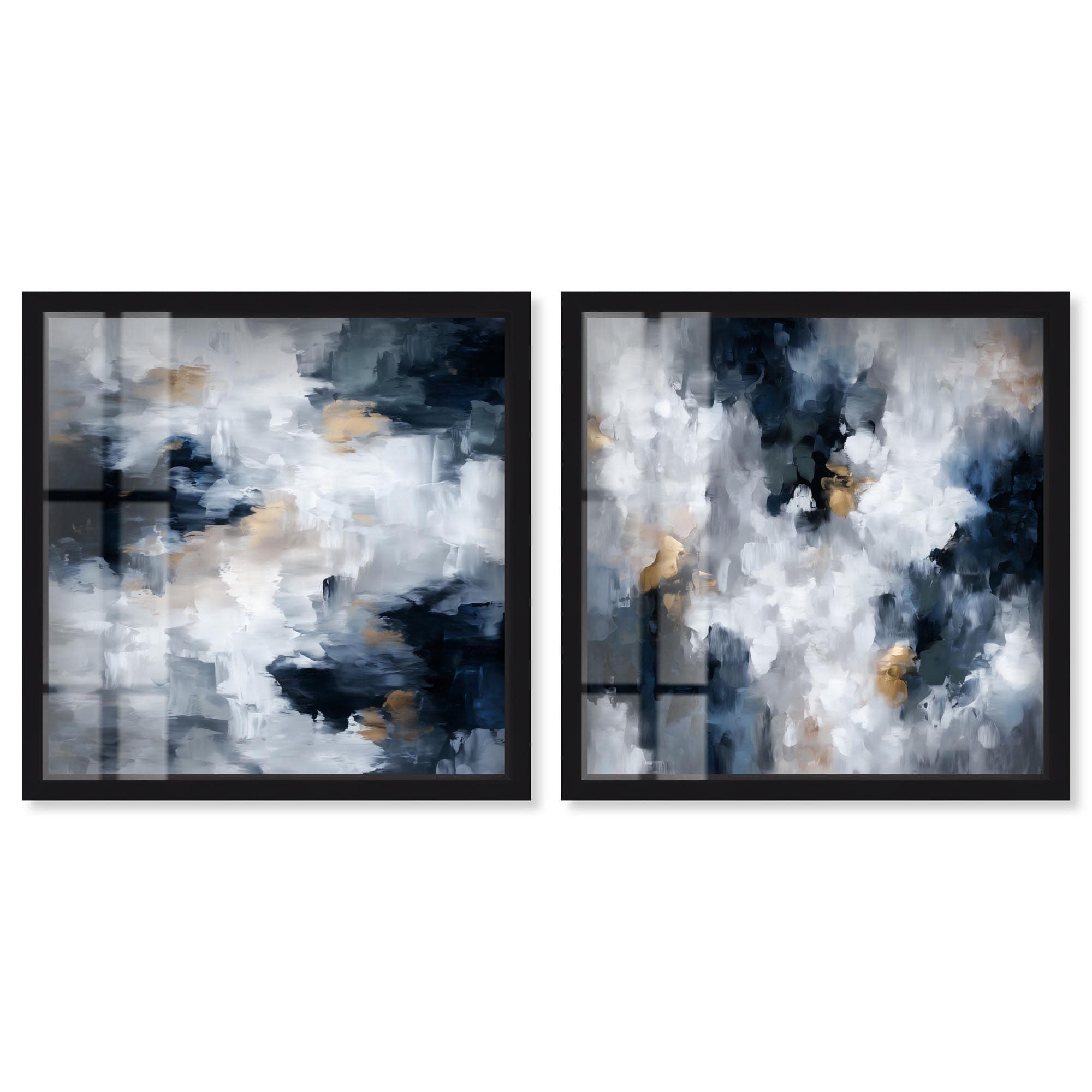 Midnight Ivory Elegance Modern Art Set of 2 Shadowbox Print by Art Remedy