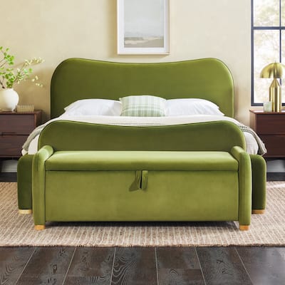Walker Edison Modern Upholstered Curved Bench with Hidden Storage