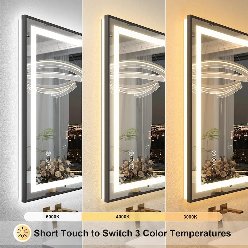 Black Metal Framed LED Front Light and Backlit Anti-Fog Wall Bathroom/ Vanity Mirror