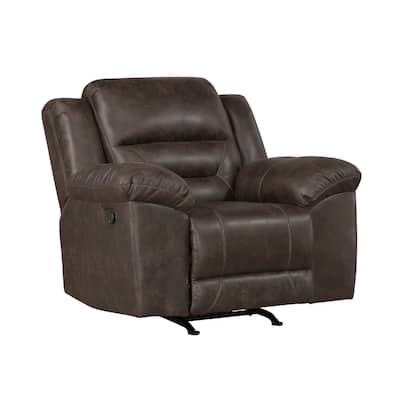 Henry Manual Rocker Recliner Chair, Pillow Tuft Dark Brown Microfiber