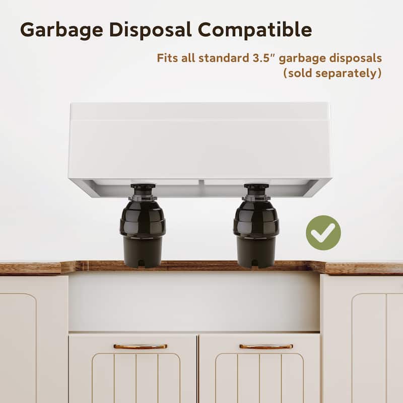 33 in. Farmhouse Double Bowl White Fireclay Workstation Kitchen Sink Complete Set - Drying Rack & Cutting Board Included