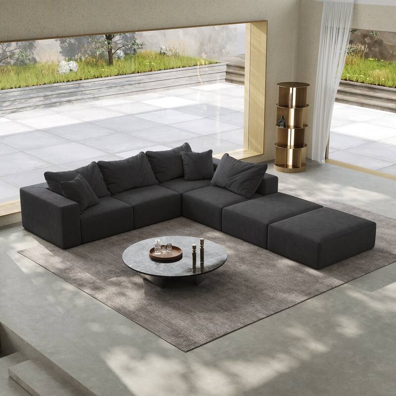 Modular L Shaped Sectional Sofa with Ottoman, Oversized Chenille Cloud Sofa, Upholstered 6 Seater Sofa with 6 Pillows