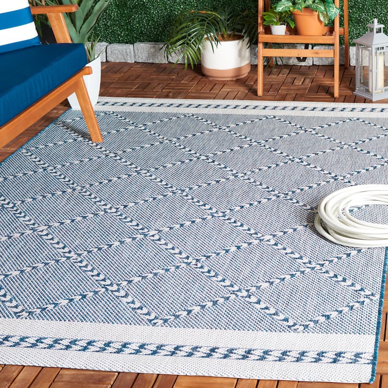 SAFAVIEH Courtyard Minija Transitional Indoor/Outdoor Rug - 4' x 5'7" - Navy/Ivory