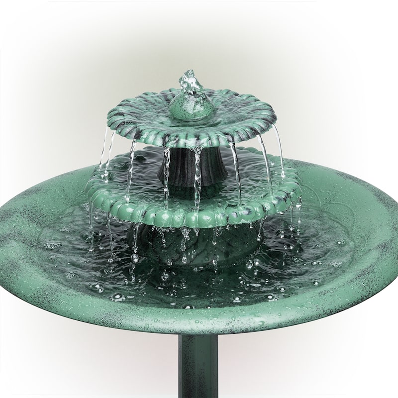 Alpine Corporation TEC106 35" Green Outdoor 3 Tier Pedestal Water Fountain and Birdbath