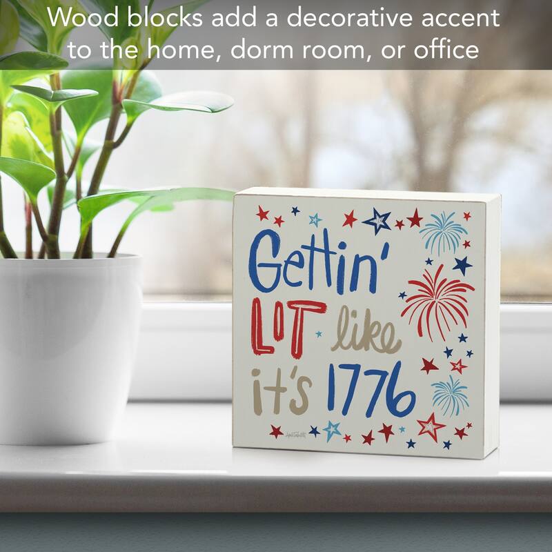 Gettin Lit Artistic Freestanding Solid Wood Block Sign Made in the USA 3.75” Square Decorative Accent for Home or Office - Multi