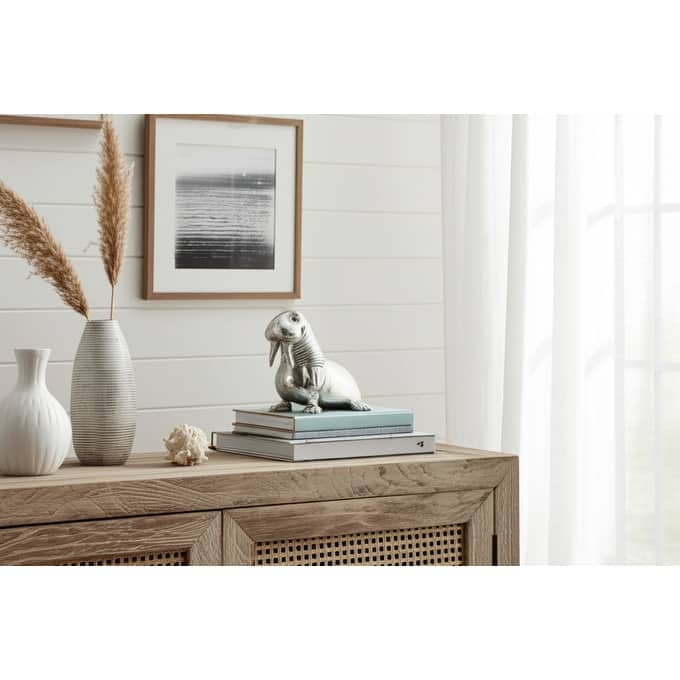 Metal Aluminum Figurine with Coastal Walrus Design - 9" Silver - 4.5" x 5" x 9"