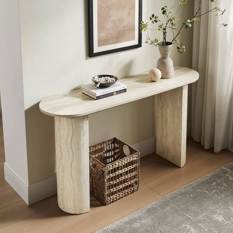 55.12"Faux MARS marble Pattern Console Table, Narrow Console Table wit, Modern Design MDF Skinny Sofa Table Entrance Table