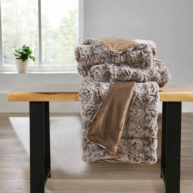 Variegated Warm Plush FauxFur Throw Cozy and Furry Blankets for Sofa