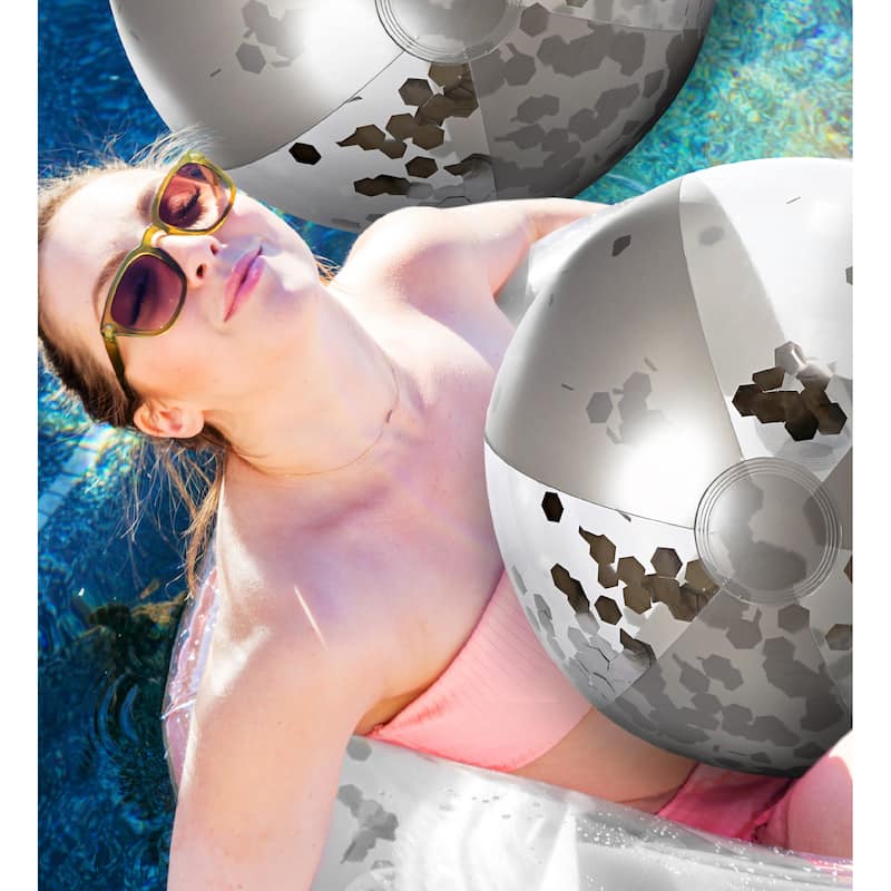 Mozlly Bundle of Silver Inflatable Pool Float Tube And Beach Balls - ‎37 x 37 x 9.5 inches