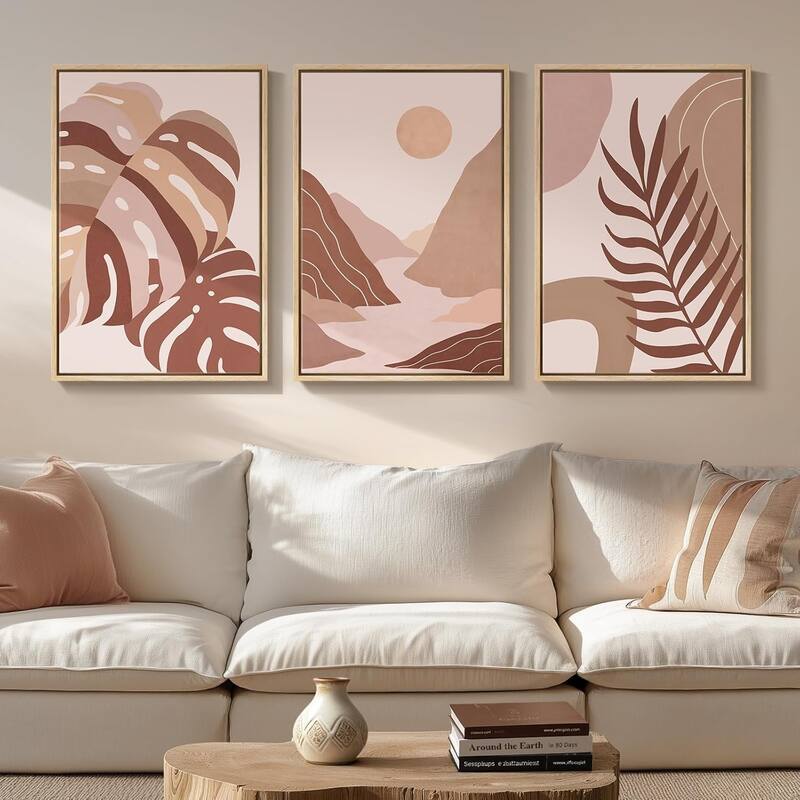 3 Piece Neutral Terracotta Bohemian Canvas Artwork - 16 x 24
