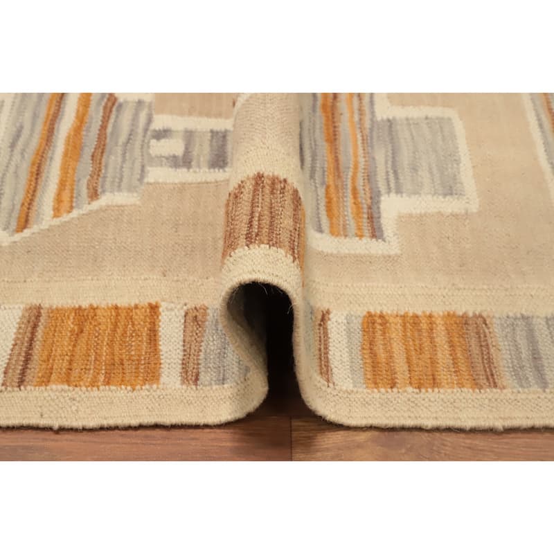 Hand Woven Oriental 100% Wool Carpet Southwestern Tribal Brown Kilim Runner Rug - 5' 9'' X 2' 0''
