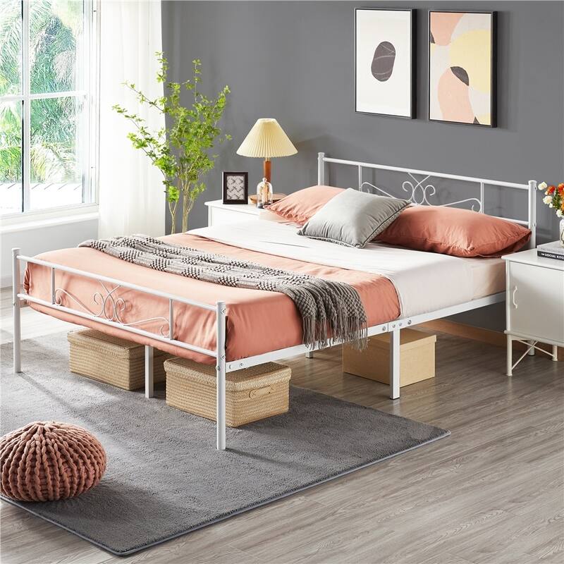 Yaheetech Graceful Scroll Bed Metal-Framed Bed with Footboard