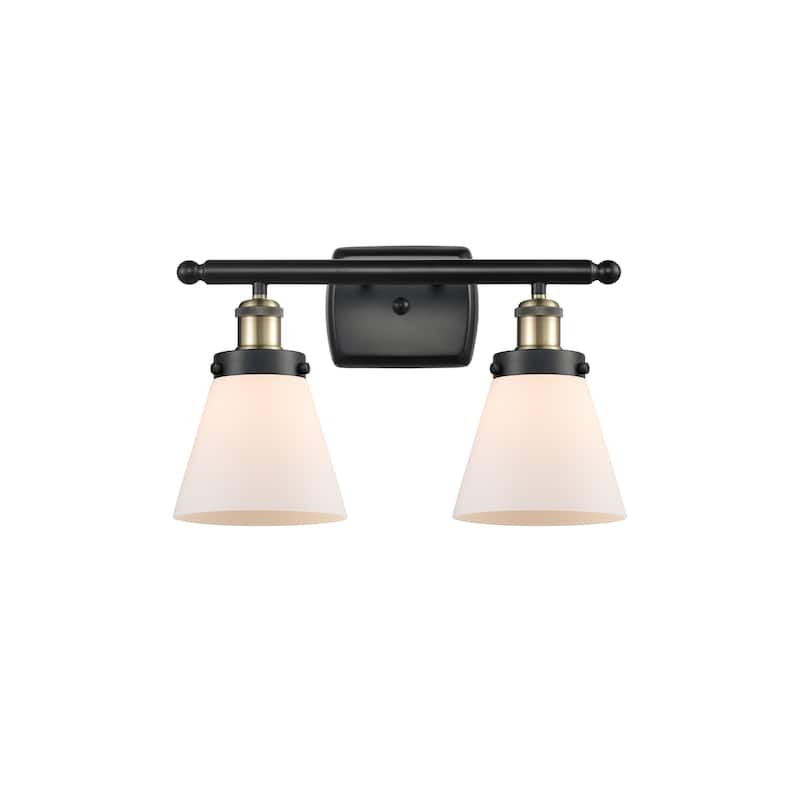 Innovations Lighting Ballston Urban Cone - 2 Light 16" Bath Vanity Light - Matte White/Black Antique Brass