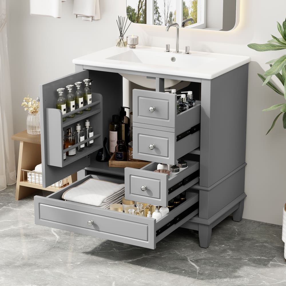 Bathroom Vanity with Sink, Bathroom Storage Cabinet with 3 Drawers and 1 Door, Bathroom Vanities with Solid Wood Frame