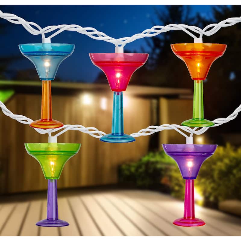 10ct Martini Glass Summer Outdoor Patio Light Set, 7.5' White Wire