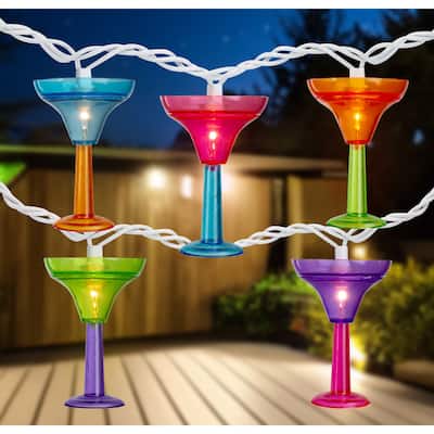 10ct Martini Glass Summer Outdoor Patio Light Set, 7.5' White Wire