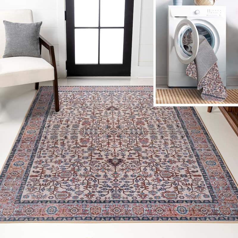 JONATHAN Y Cirali All-Over Persian Machine Washable Area Rug - 8 X 10 - Beige/Red/Blue