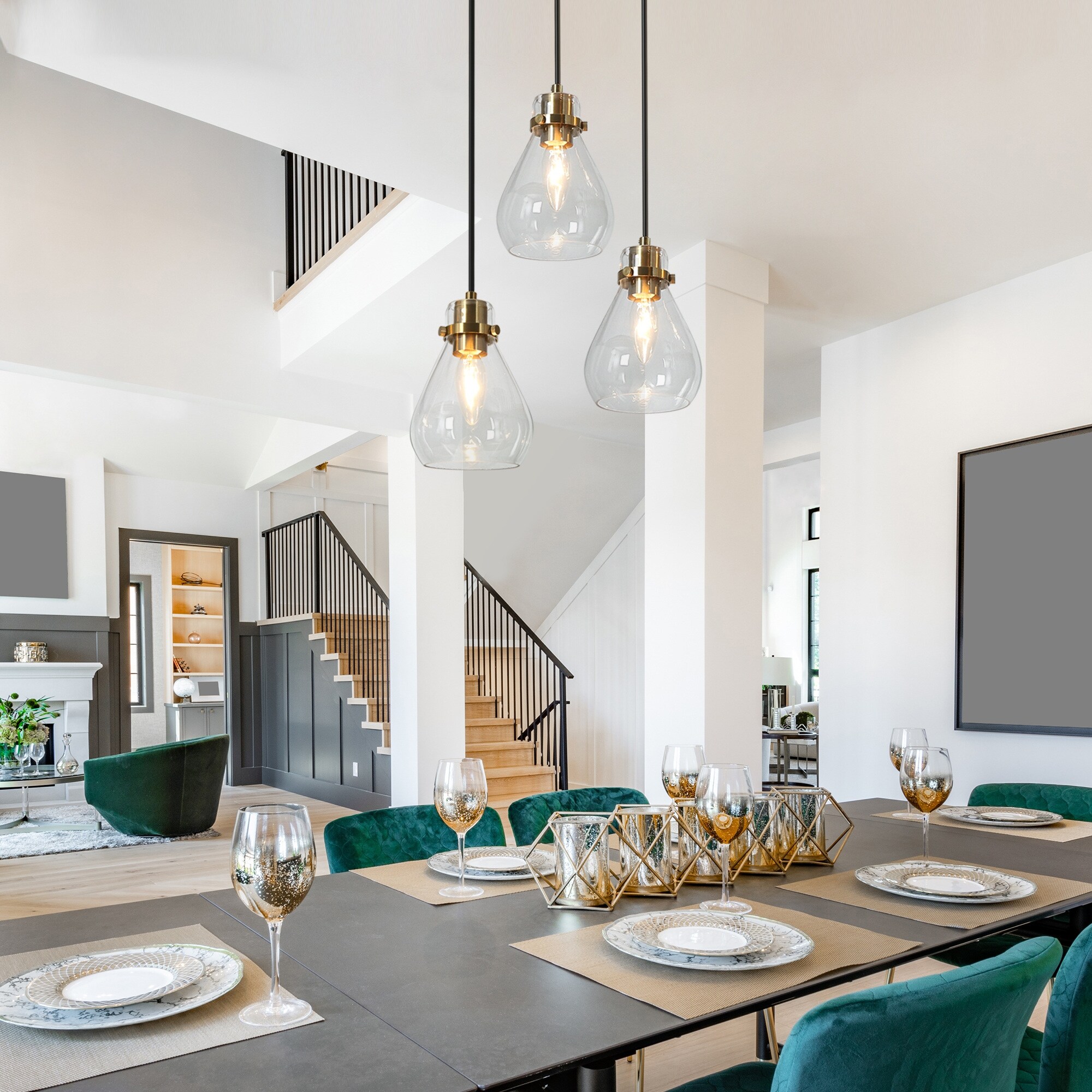 Nalia Modern Black Gold 3 light Linear Pendant Lights Cluster Chandelier Entryway Glass DIY Kitchen Pendant Lights On Sale Bed Bath Beyond 36256841