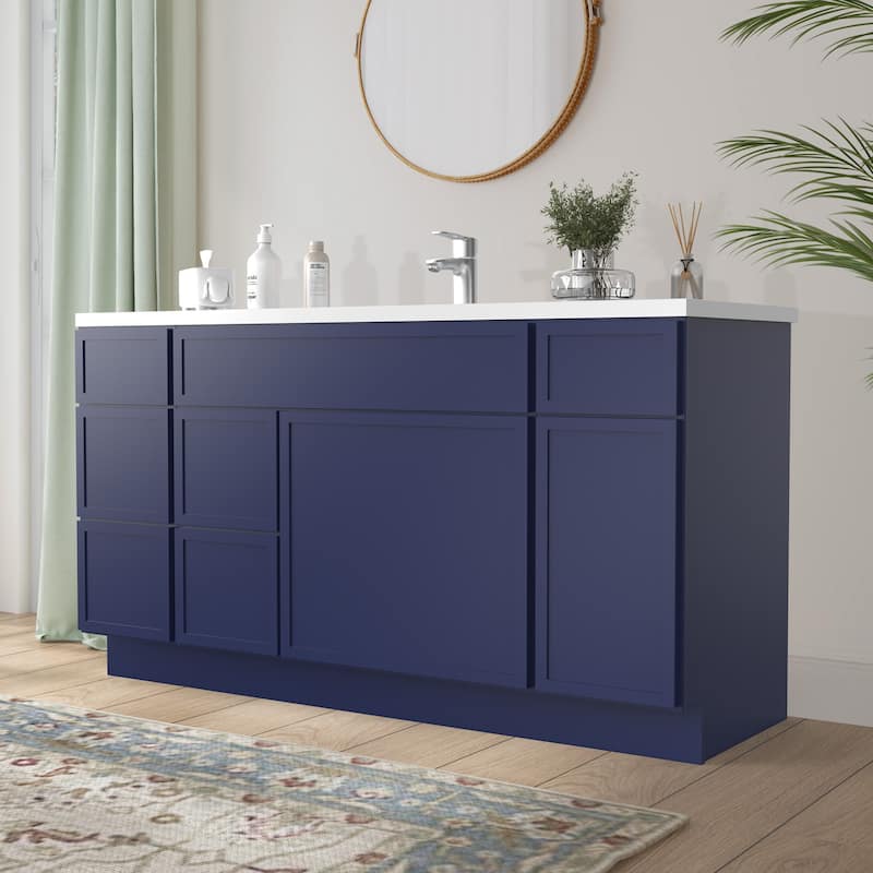 Vanity Art 60" Birch Freestanding Bathroom Vanity Cabinet without Top
