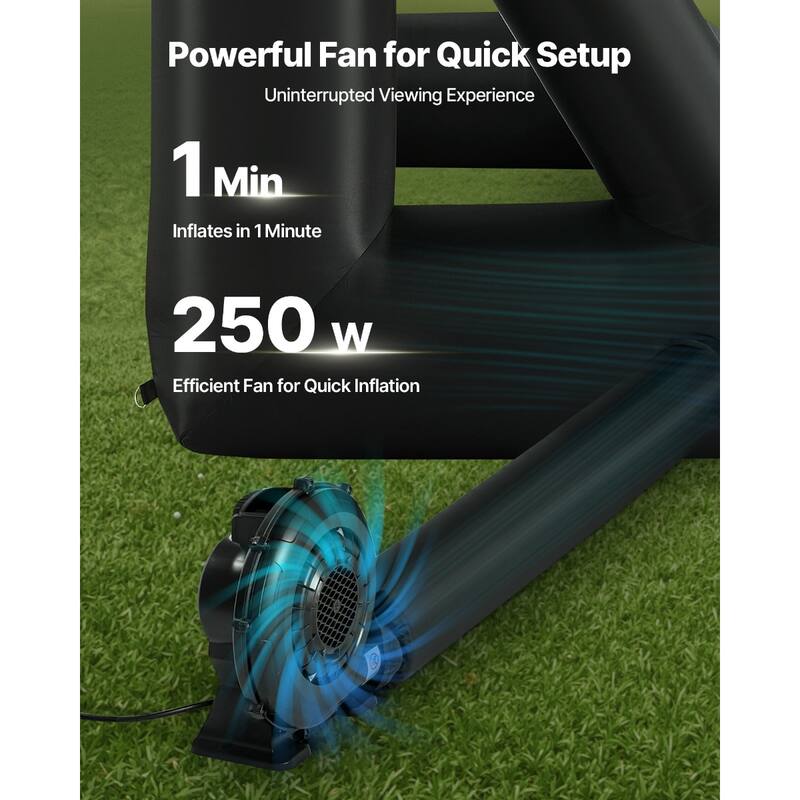 Outdoor & Indoor Movie Screen with 600D Washable Oxford Fabric 250W Quiet Blower Quick Setup, Front & Rear Projection
