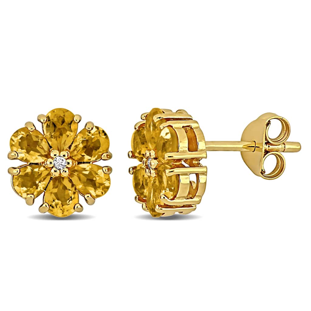 Miadora Yellow Sterling Silver 1 3/4ct TGW Citrine and White Topaz Flower Stud Earrings