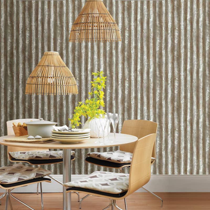Solvang, Corrugated Metal Industrial Texture, 33 FT. L x 20.5In. W Wallpaper Roll