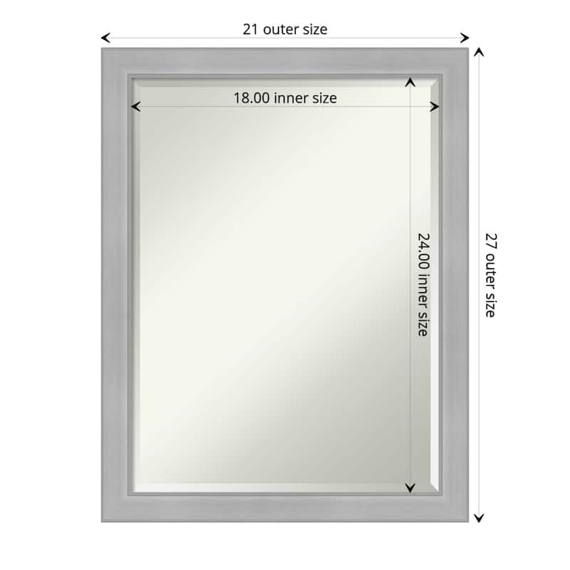 Beveled Bathroom Wall Mirror - Vista Brushed Nickel Frame - Outer Size: 21 x 27 in - Vista Brushed Nickel Narrow
