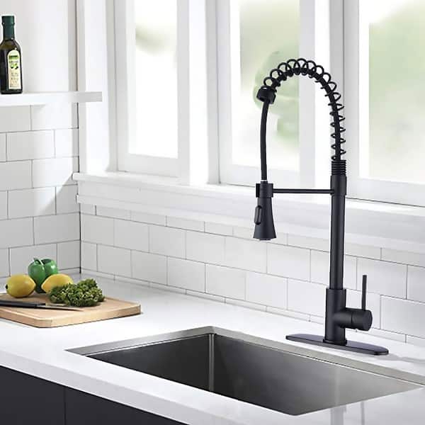 slide 1 of 13, Proox Commercial Modern High Arc Single Handle Spring Kitchen Faucet Pull Out Sprayer