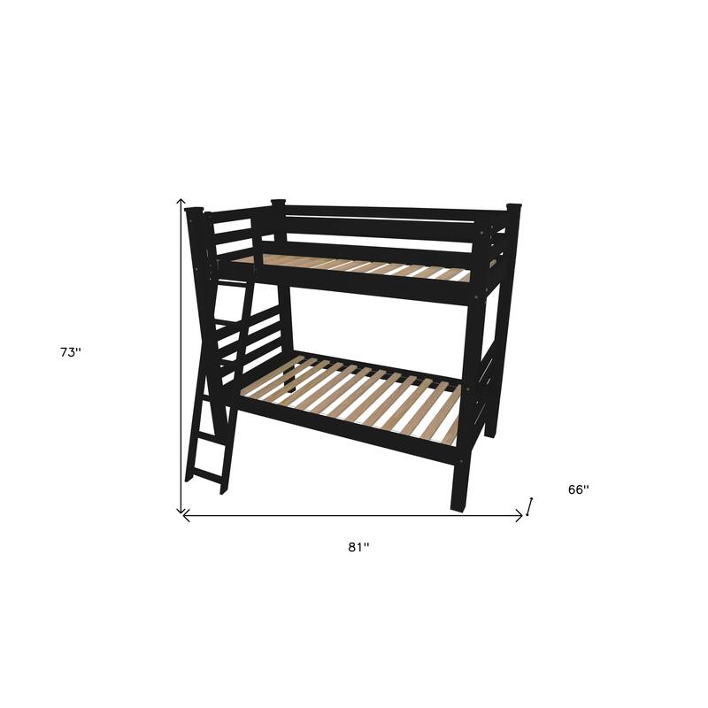 HomeRoots Black Twin Over Twin Solid Wood Bunk Bed