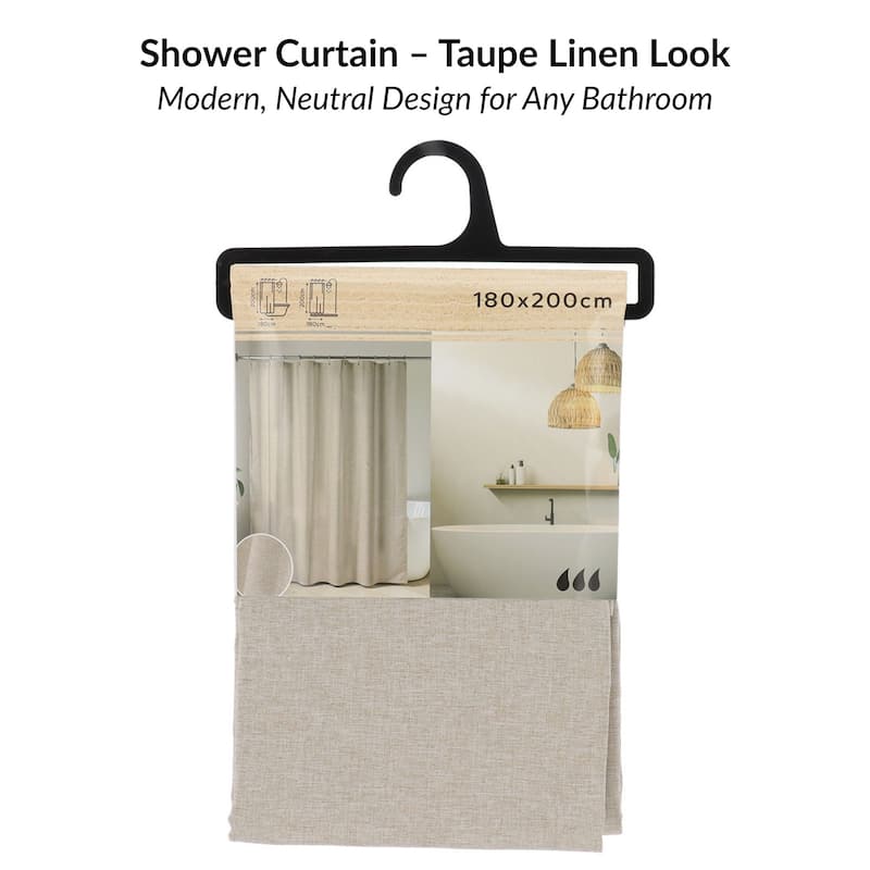 Extra Long Shower Curtain Taupe Linen Look 71 x 79 inches