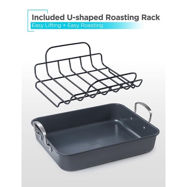 BLACK+DECKER Large Turkey Roasting Pan with Rack, 0.8mm Carbon Steel Baking Pan