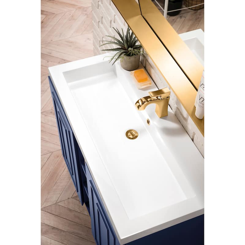 James Martin Vanities Alicante 39.5" Single Vanity Cabinet, Azure Blue, Radiant Gold w/ White Glossy Composite Stone Top