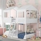 preview thumbnail 17 of 26, Full Over Full Wood Bunk Bed with Roof, Window, Guardrail & Ladder, Playhouse-Inspired, Safe & Durable Design, Antique Grey White