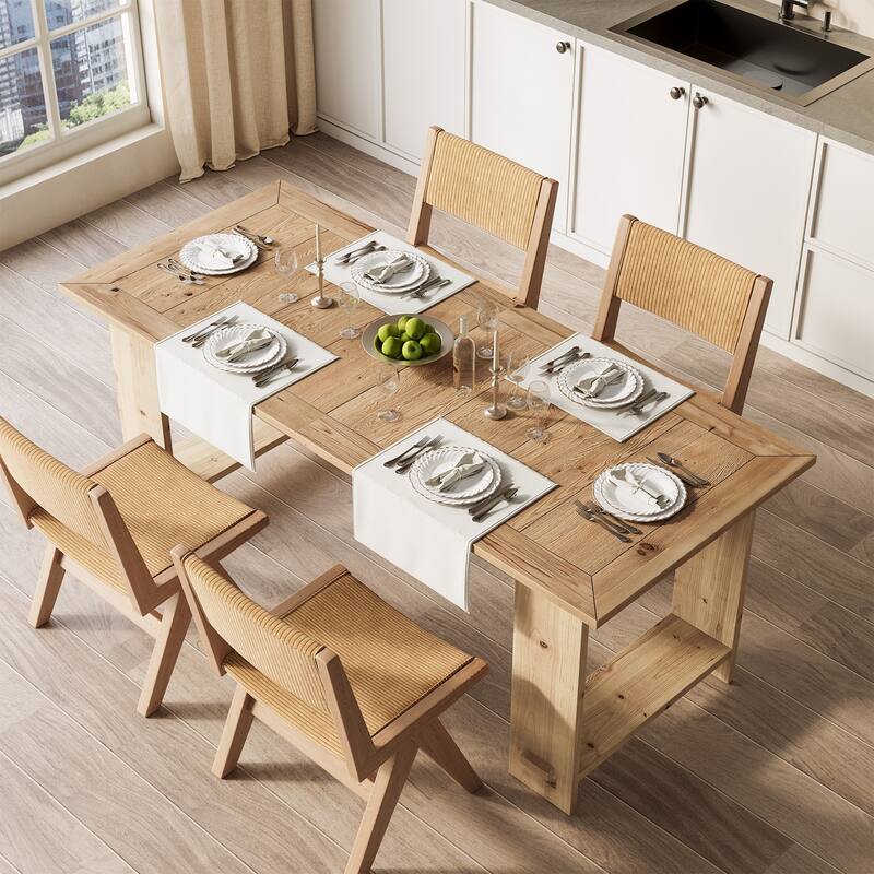Solid Wood Dining Table for 4-6 People with Heavy Duty Legs