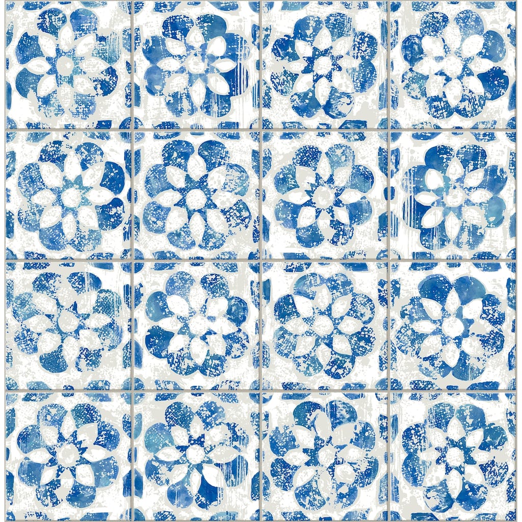 Advantage Izeda Blue Floral Tile Wallpaper