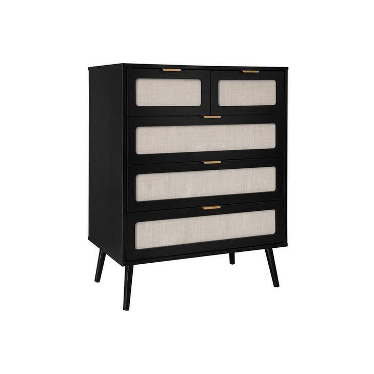 Accent Storage Cabinet with 5 Drawers and Rattan Surface,Suitable for Living Room, Bedroom