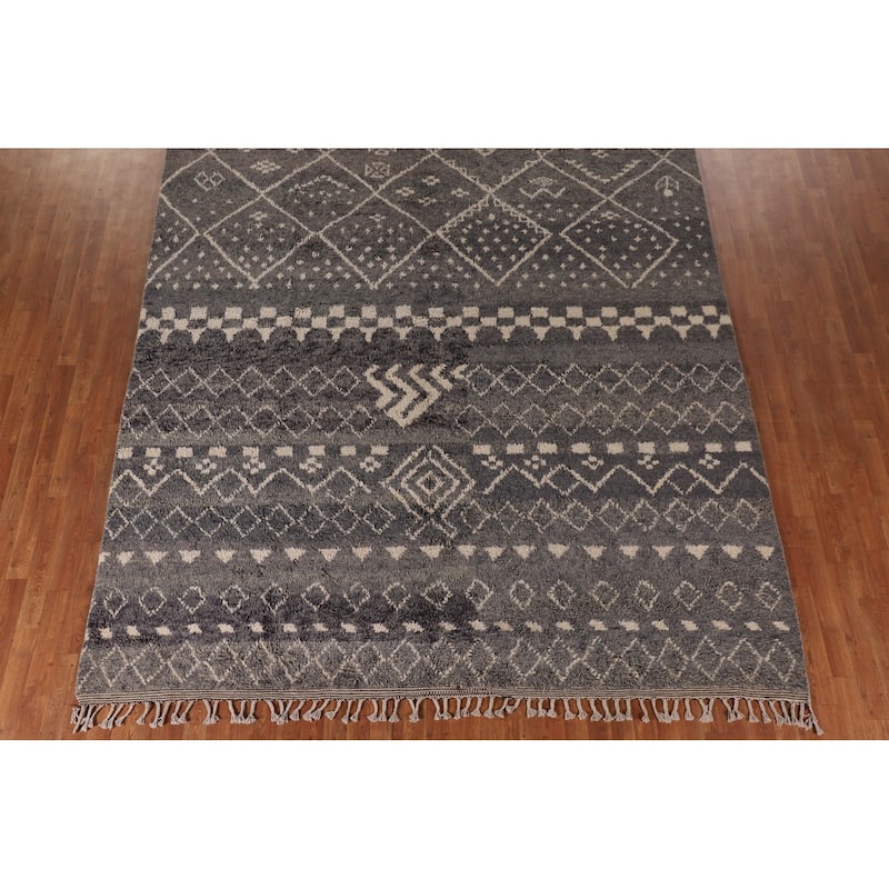 Tribal Gray Moroccan Oriental Area Rug Handmade Wool Carpet - 9'0" x 12'9"