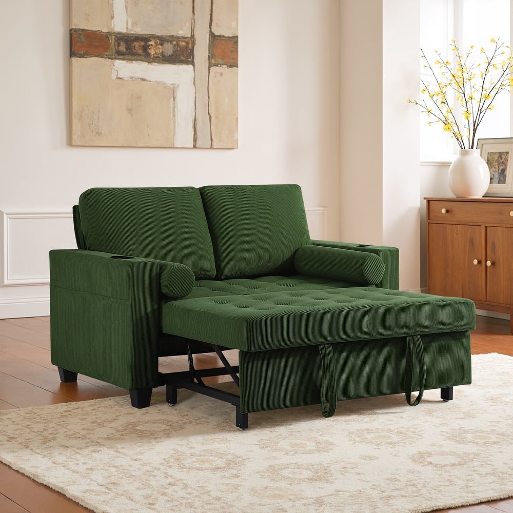 3-in-1 Pull-Out Sleeper Sofa Bed Convertible Adjustable Multi-Functional Loveseat with USB Port