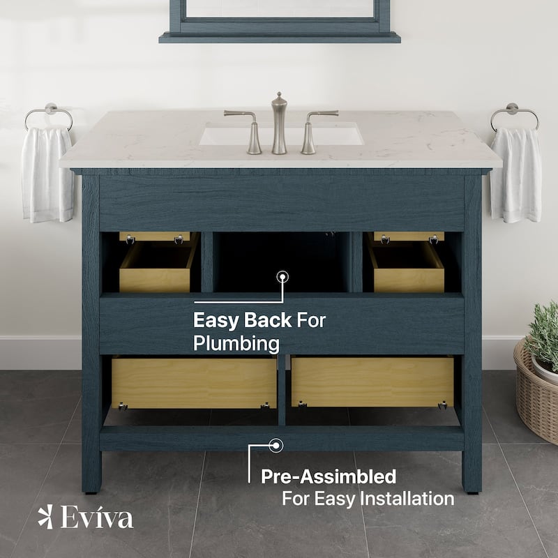 Eviva Britney 42"W x 22"D Ash Blue Bath Vanity with Carrara Quartz Top