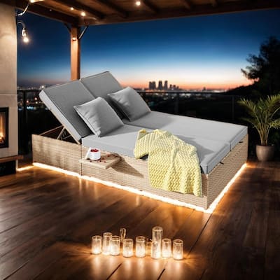 Outdoor Rattan Patio Daybed with Adjustable Backrest and Seat, Brown